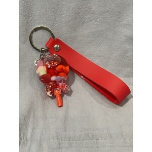 NEW Red Lollipop Candy Bag Tag Keychain Charm Mini Figure w/ Silicone Strap